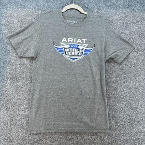 Ariat‎ T Shirt Mens S Gray World Series Roping Graphic Short Sleeve Casual Rodeo